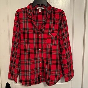 EUC Victoria’s Secret Red Flannel Plaid Casual Button Down Shirt/PJ Shirt Size L